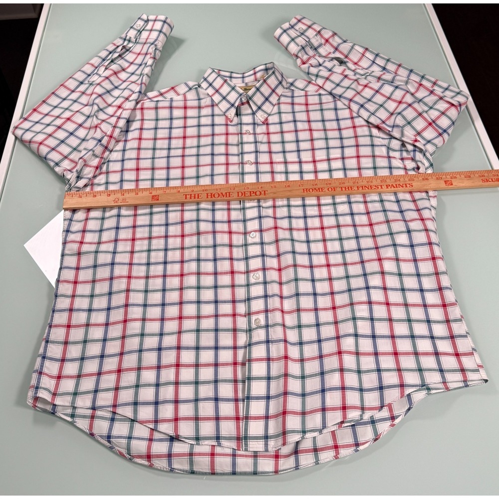 VTG 90s LL BEAN White Check 100% Cotton Mens Button Down Casual Shirt - XL - Picture 7 of 12